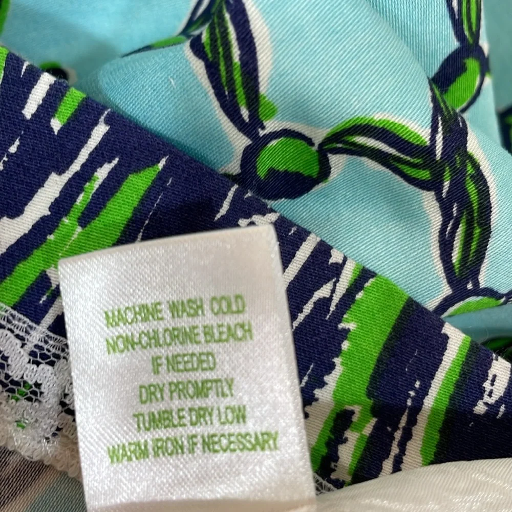Lilly Pulitzer Vintage Skirt Size M Blue And Green Tassel Print EUC